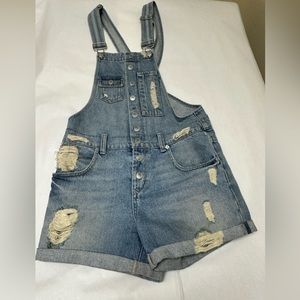 Lovers + Friends Denim REVOLVE Womens Shortalls Overalls Jeans Small Distressed
